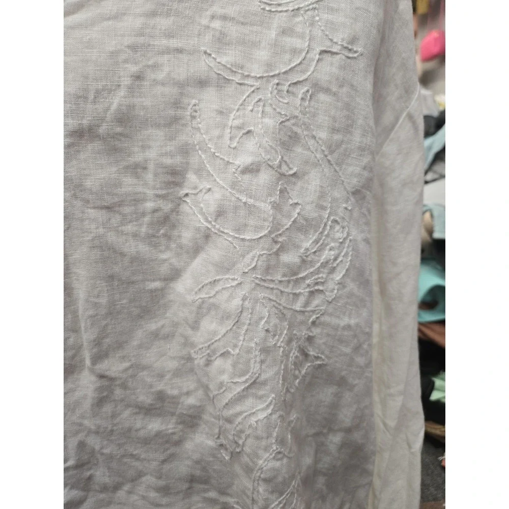 Unisex America White Linen Longsleeve Vneck Embroidered Shirt XXL - Picture 2 of 10